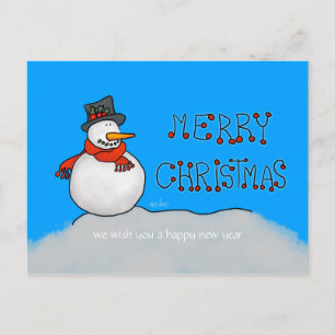 Snowman with red scarf holiday postcard