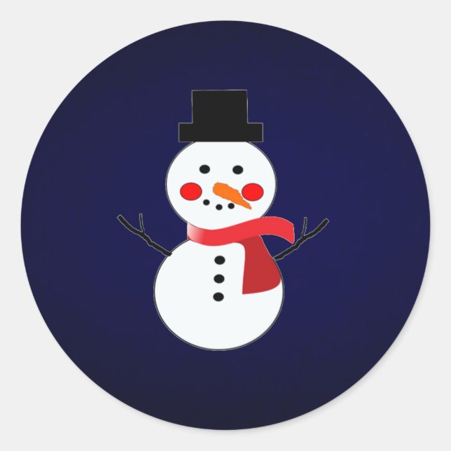 Snowman with red scarf-solid blue background classic round sticker (Front)