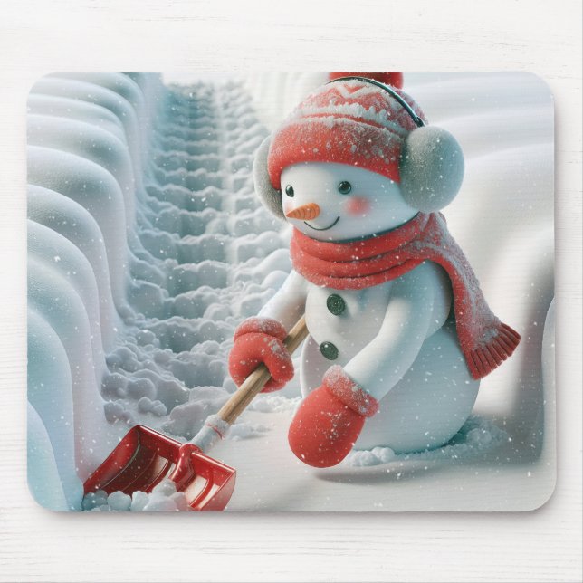 Snowman With Red Shovel Mouse Pad (Front)
