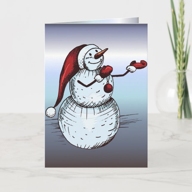 Snowman With Santa Hat and Carrot Nose Holiday Card (Front)