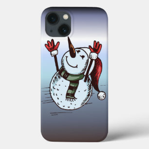 Snowman With Santa Hat - Carrot Nose - Green Scarf iPhone 13 Case
