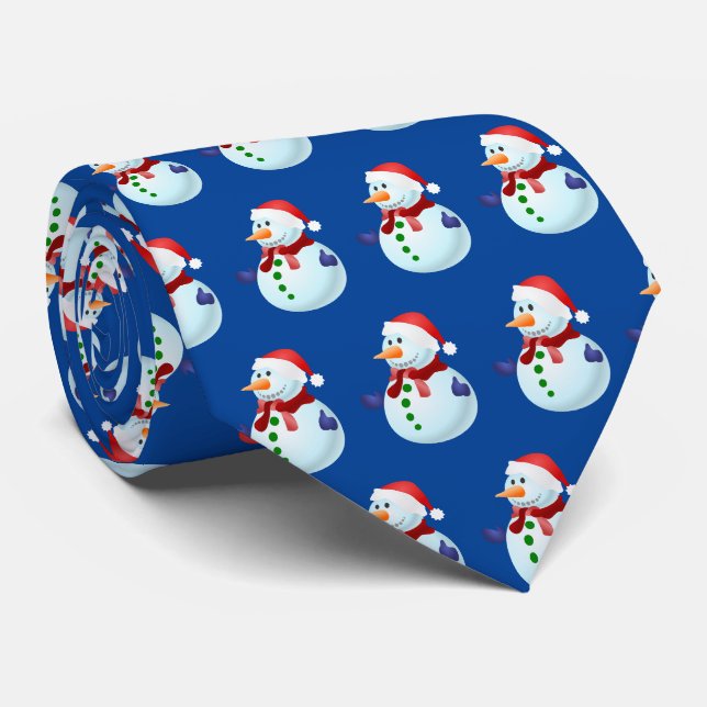 Snowman with Santa Hat Christmas Tie (Rolled)