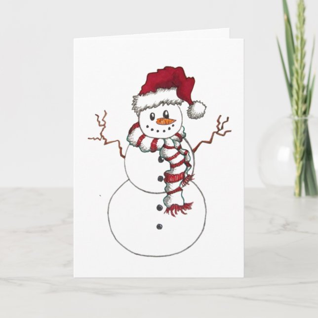 Snowman with Santa Hat greeting card (Front)