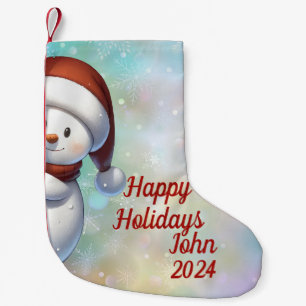 Snowman with Santa Hat Small Christmas Stocking