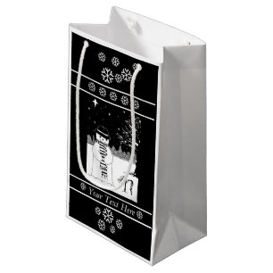 snowman with scarf and hat black and white small gift bag