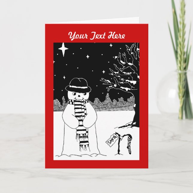 snowman with scarf and hat black and white xmas holiday card (Front)