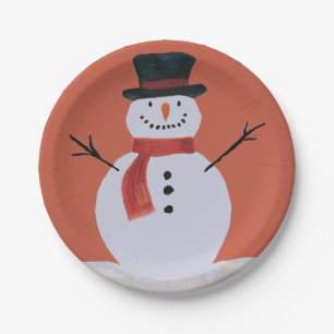 Snowman With Scarf Paper Plate