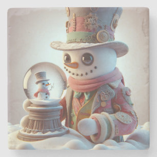 Snowman with Snow Globe, Christmas, Author Natasha Stone Coaster