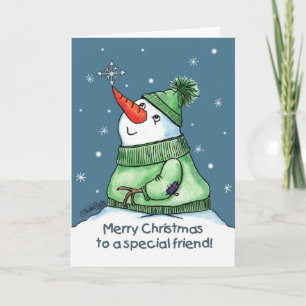 Snowman with Snowflake on Nose Holiday Card