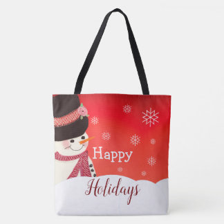 Snowman With Snowflakes Tote Bag