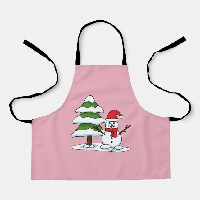 Snowman with Snowy Pine Tree Apron (Front)