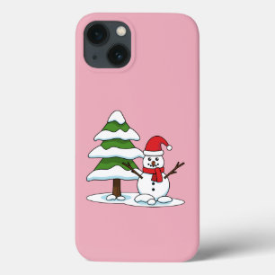 Snowman with Snowy Pine Tree iPhone 13 Case