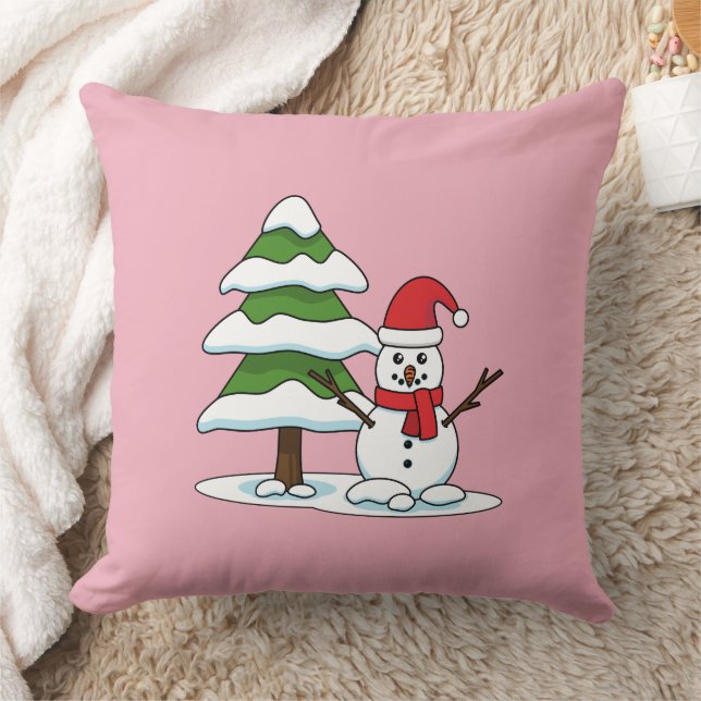 Snowman with Snowy Pine Tree Cushion (Blanket)