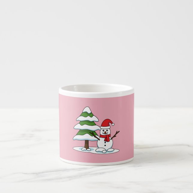 Snowman with Snowy Pine Tree Espresso Cup (Front)