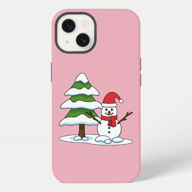 Snowman with Snowy Pine Tree iPhone Case (Back)