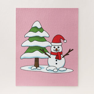 Snowman with Snowy Pine Tree Jigsaw Puzzle