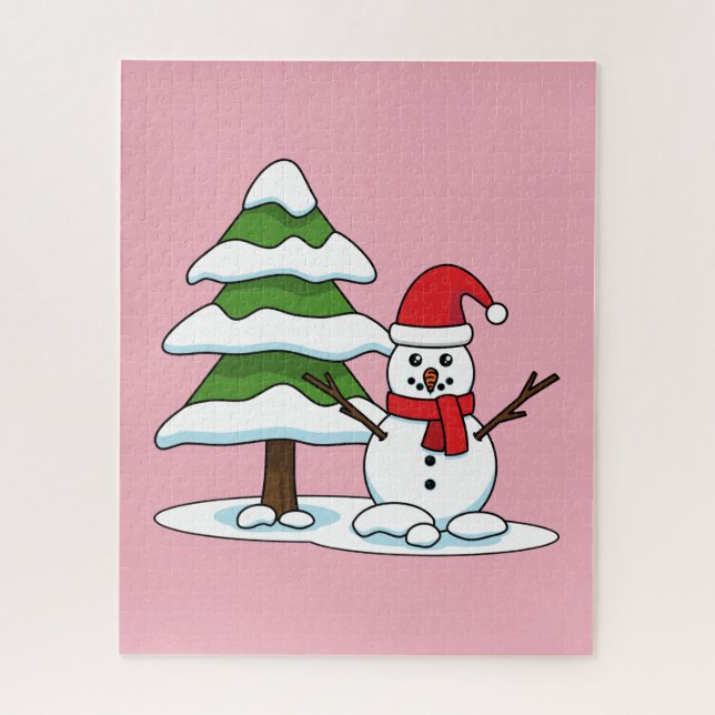 Snowman with Snowy Pine Tree Jigsaw Puzzle (Vertical)
