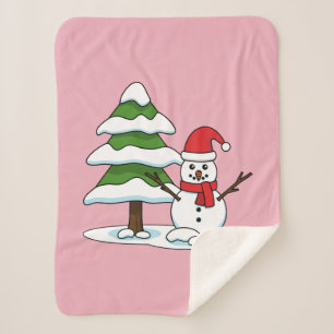 Snowman with Snowy Pine Tree Sherpa Blanket