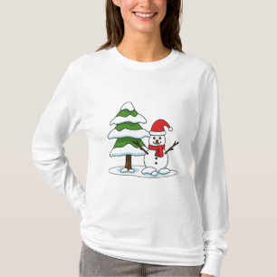 Snowman with Snowy Pine Tree T-Shirt