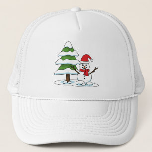 Snowman with Snowy Pine Tree Trucker Hat