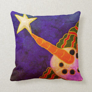 Snowman with Star Abstract Christmas Art Cushion