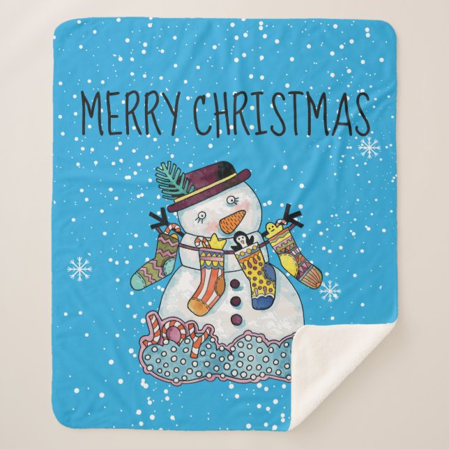 Snowman with Stockings Fleece Sherpa Blanket (Front)