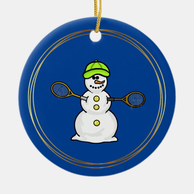 Snowman with Tennis Rackets Christmas Ornament (Front)