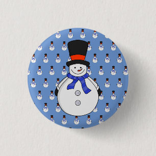 Snowman with top hat 3 cm round badge