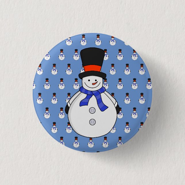 Snowman with top hat 3 cm round badge (Front)