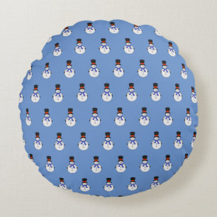 Snowman with top hat round cushion