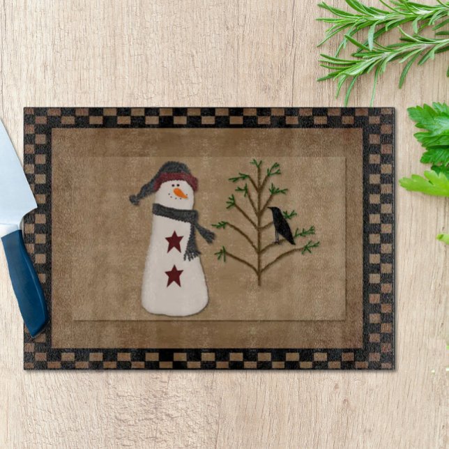 Snowman With Tree Glass Cutting Board (Creator Uploaded)