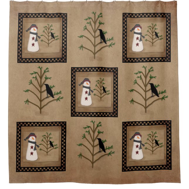 Snowman With Tree Shower Curtain (Front)