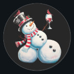 Snowman With Wine Christmas Funny Xmas Gift Classic Round Sticker<br><div class="desc">Snowman With Wine Christmas Funny Xmas Gift</div>