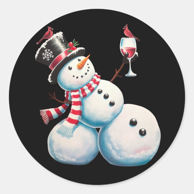 Snowman With Wine Christmas Funny Xmas Gift Classic Round Sticker (Front)
