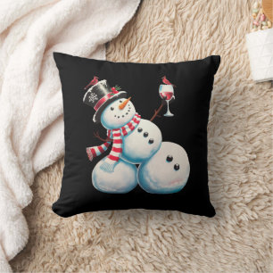 Snowman With Wine Christmas Funny Xmas Gift Cushion
