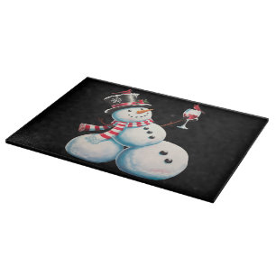 Snowman With Wine Christmas Funny Xmas Gift Cutting Board