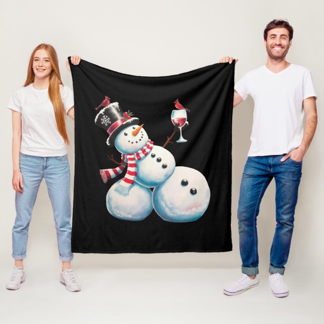 Snowman With Wine Christmas Funny Xmas Gift Fleece Blanket (In Situ)
