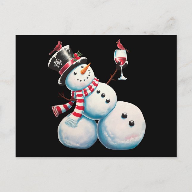 Snowman With Wine Christmas Funny Xmas Gift Holiday Postcard (Front)