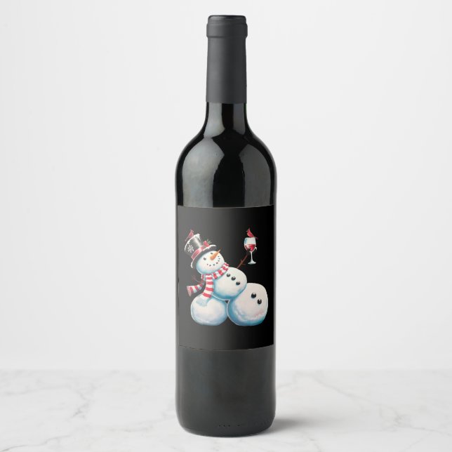 Snowman With Wine Christmas Funny Xmas Gift Label (Front)