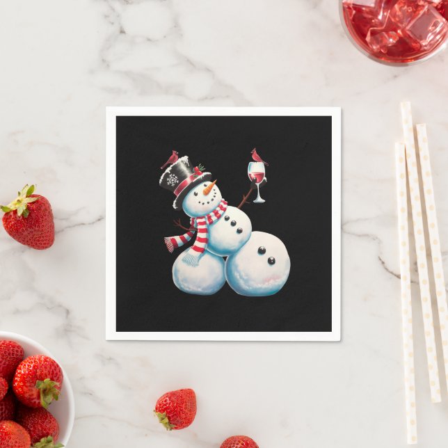 Snowman With Wine Christmas Funny Xmas Gift Napkin (Insitu)
