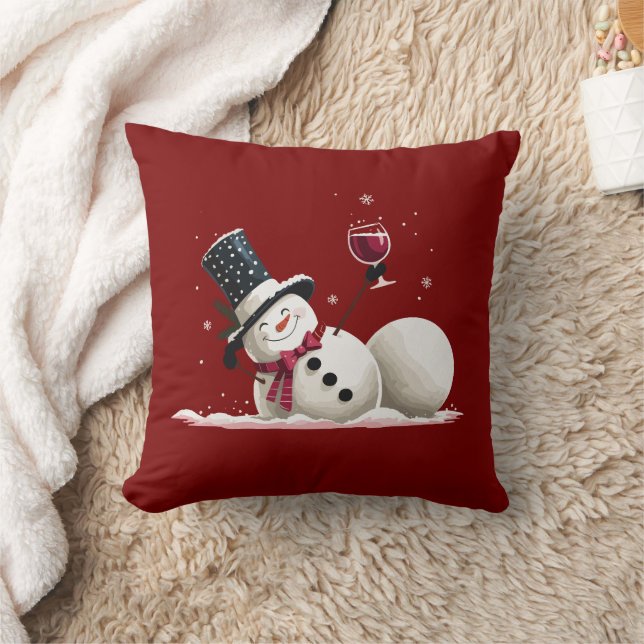 Snowman With Wine Christmas Gift Xmas Holiday  Cushion (Blanket)
