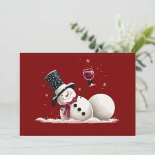 Snowman With Wine Christmas Gift Xmas Holiday Invitation