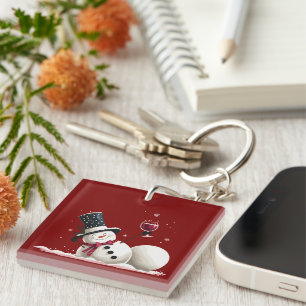 Snowman With Wine Christmas Gift Xmas Holiday Key Ring