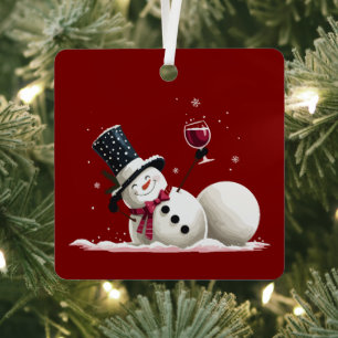 Snowman With Wine Christmas Gift Xmas Holiday Metal Tree Decoration