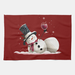 Snowman With Wine Christmas Gift Xmas Holiday Tea Towel