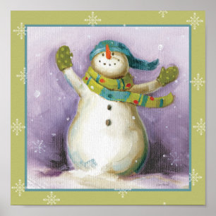 Snowman with Winter Mittens Poster