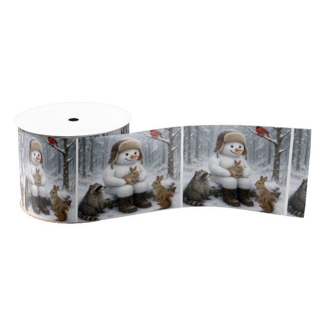 Snowman With Winter Woodland Critters Grosgrain Ribbon (Spool)