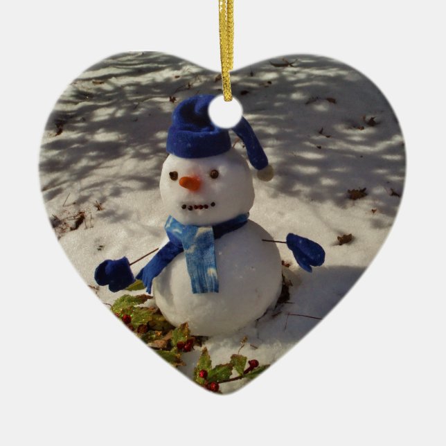Snowman withBlue Hat and Scarf Ceramic Tree Decoration (Front)