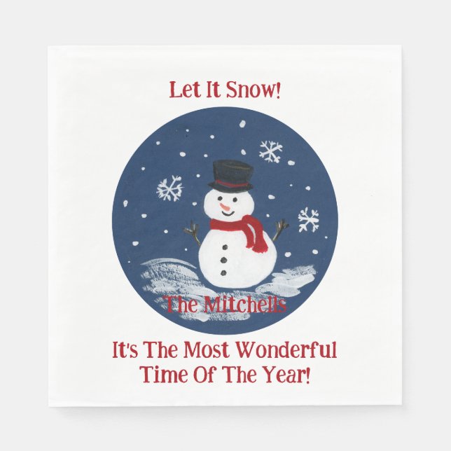 Snowman Wonderful Time Year PERSONALIZE Name Napkin (Front)
