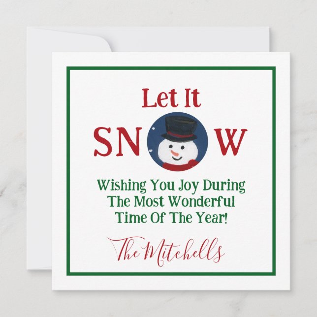 Snowman Wonderful Time Year PHOTO Name Holiday Card (Front)
